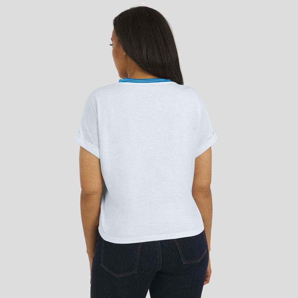 WEAR by Erin Andrews Women's Cropped Center Stripe Dolman T-Shirt - Detroit Lions T-shirts