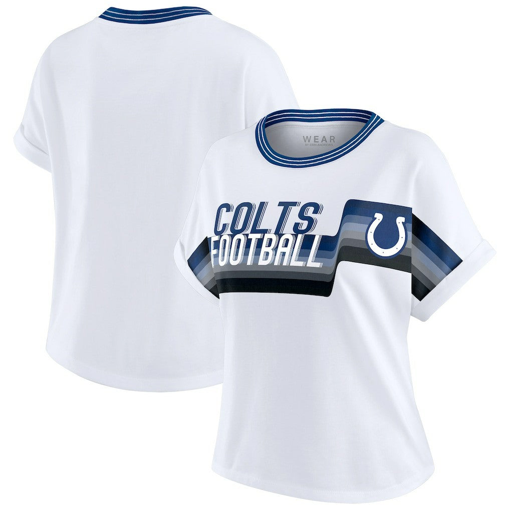 WEAR by Erin Andrews Women's Cropped Center Stripe Dolman T-Shirt - Indianapolis Colts T-shirts