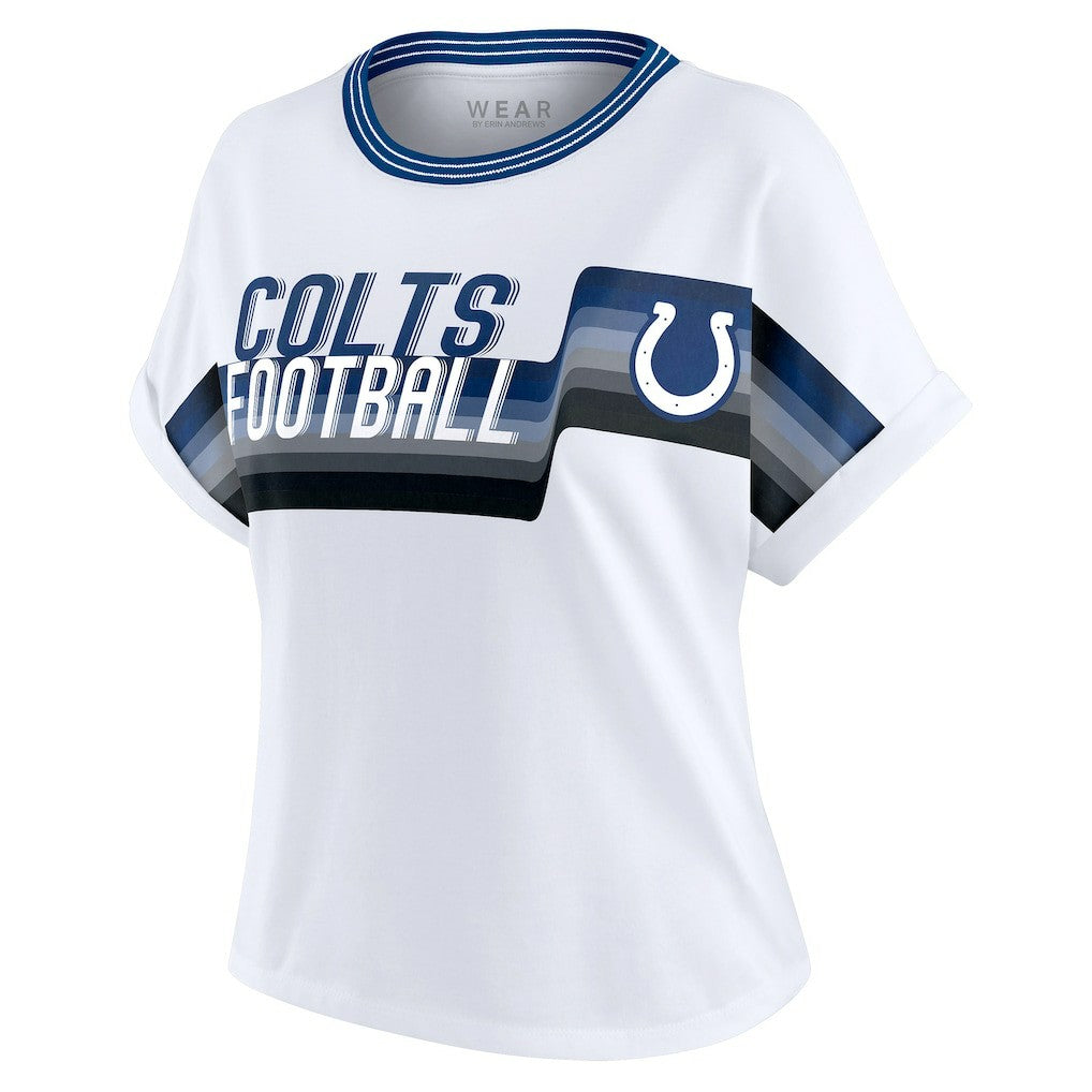 WEAR by Erin Andrews Women's Cropped Center Stripe Dolman T-Shirt - Indianapolis Colts T-shirts