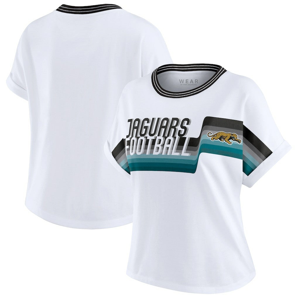 WEAR by Erin Andrews Women's Cropped Center Stripe Dolman T-Shirt - Jacksonville Jaguars T-shirts