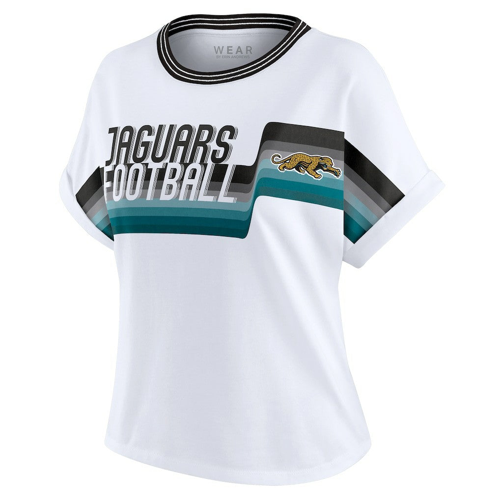 WEAR by Erin Andrews Women's Cropped Center Stripe Dolman T-Shirt - Jacksonville Jaguars T-shirts