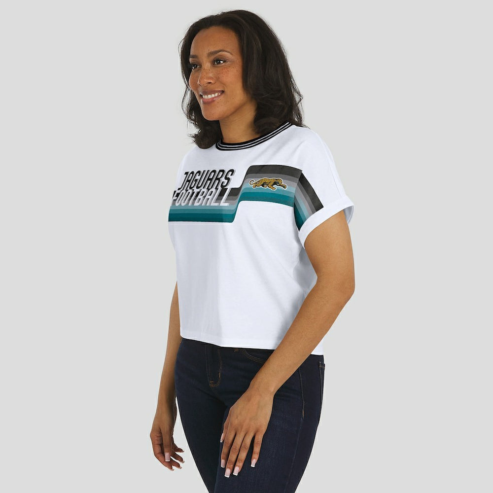 WEAR by Erin Andrews Women's Cropped Center Stripe Dolman T-Shirt - Jacksonville Jaguars T-shirts