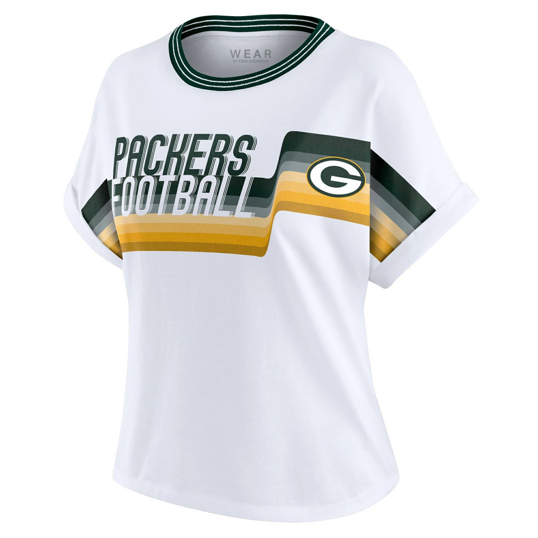 WEAR by Erin Andrews Women's Cropped Center Stripe Dolman T-Shirt - Green Bay Packers T-shirts