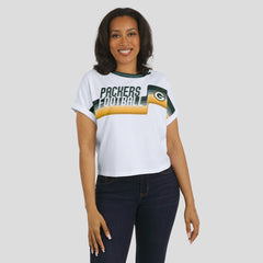 WEAR by Erin Andrews Women's Cropped Center Stripe Dolman T-Shirt - Green Bay Packers T-shirts
