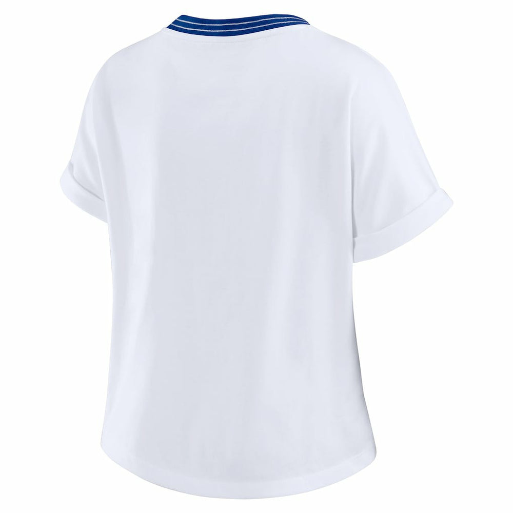 WEAR by Erin Andrews Women's Cropped Center Stripe Dolman T-Shirt - Buffalo Bills T-shirts