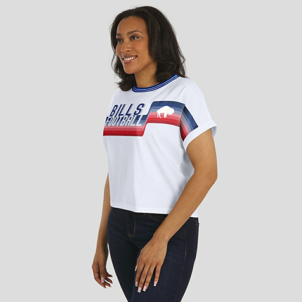 WEAR by Erin Andrews Women's Cropped Center Stripe Dolman T-Shirt - Buffalo Bills T-shirts