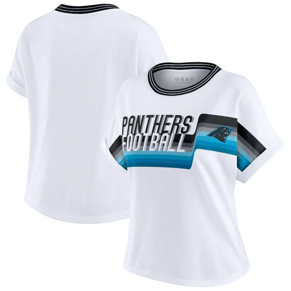 WEAR by Erin Andrews Women's Cropped Center Stripe Dolman T-Shirt - Carolina Panthers T-shirts