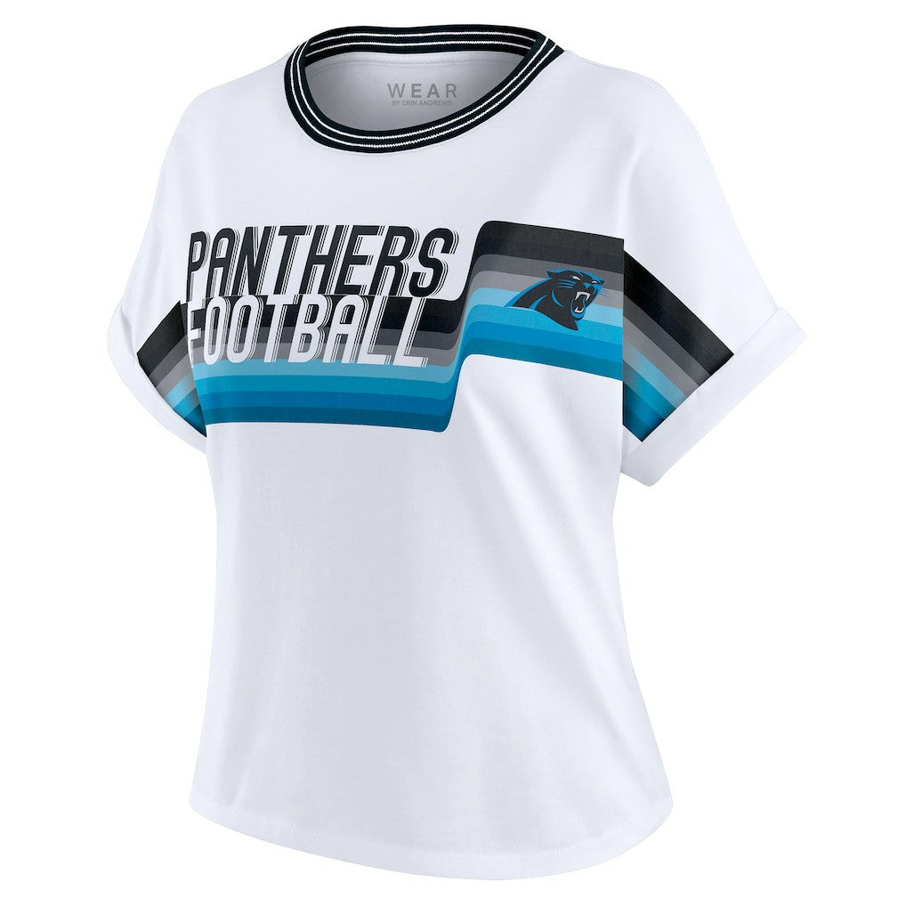 WEAR by Erin Andrews Women's Cropped Center Stripe Dolman T-Shirt - Carolina Panthers T-shirts
