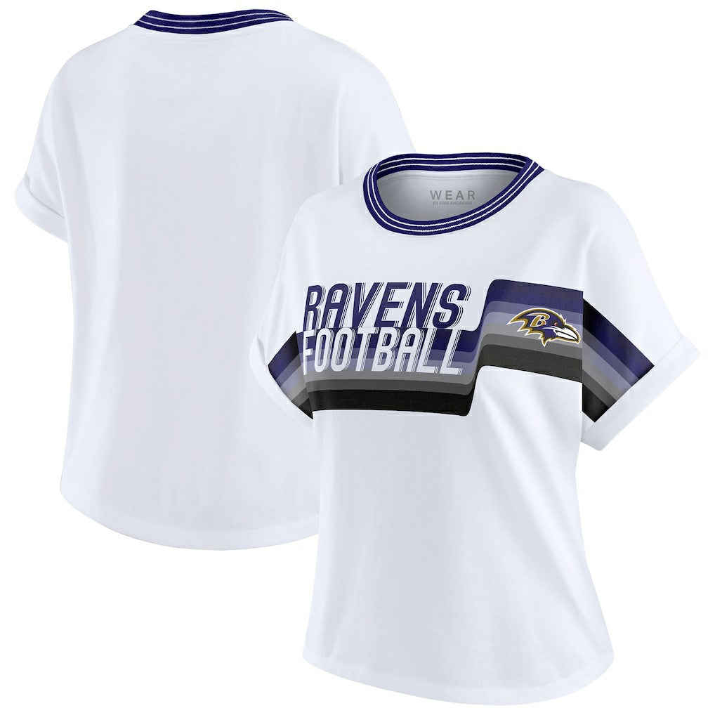 WEAR by Erin Andrews Women's Cropped Center Stripe Dolman T-Shirt - Baltimore Ravens T-shirts