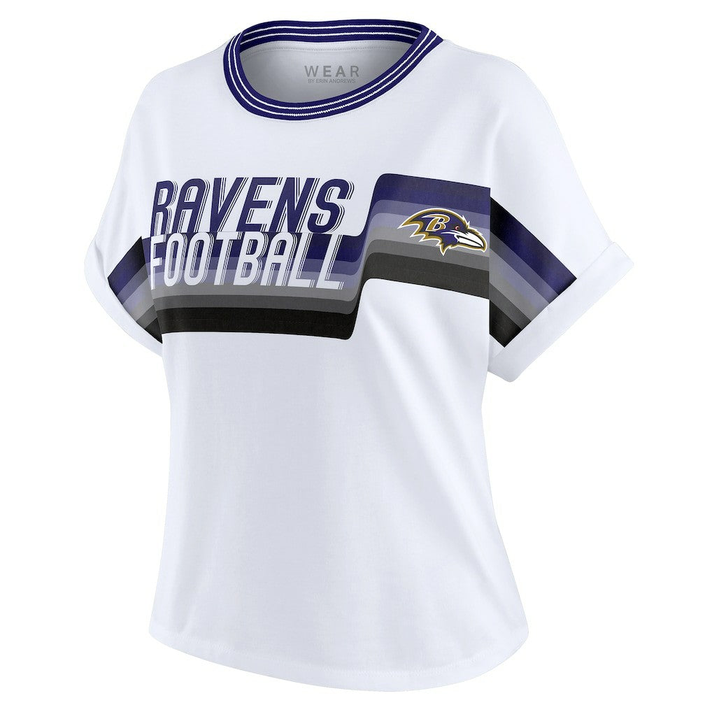 WEAR by Erin Andrews Women's Cropped Center Stripe Dolman T-Shirt - Baltimore Ravens T-shirts