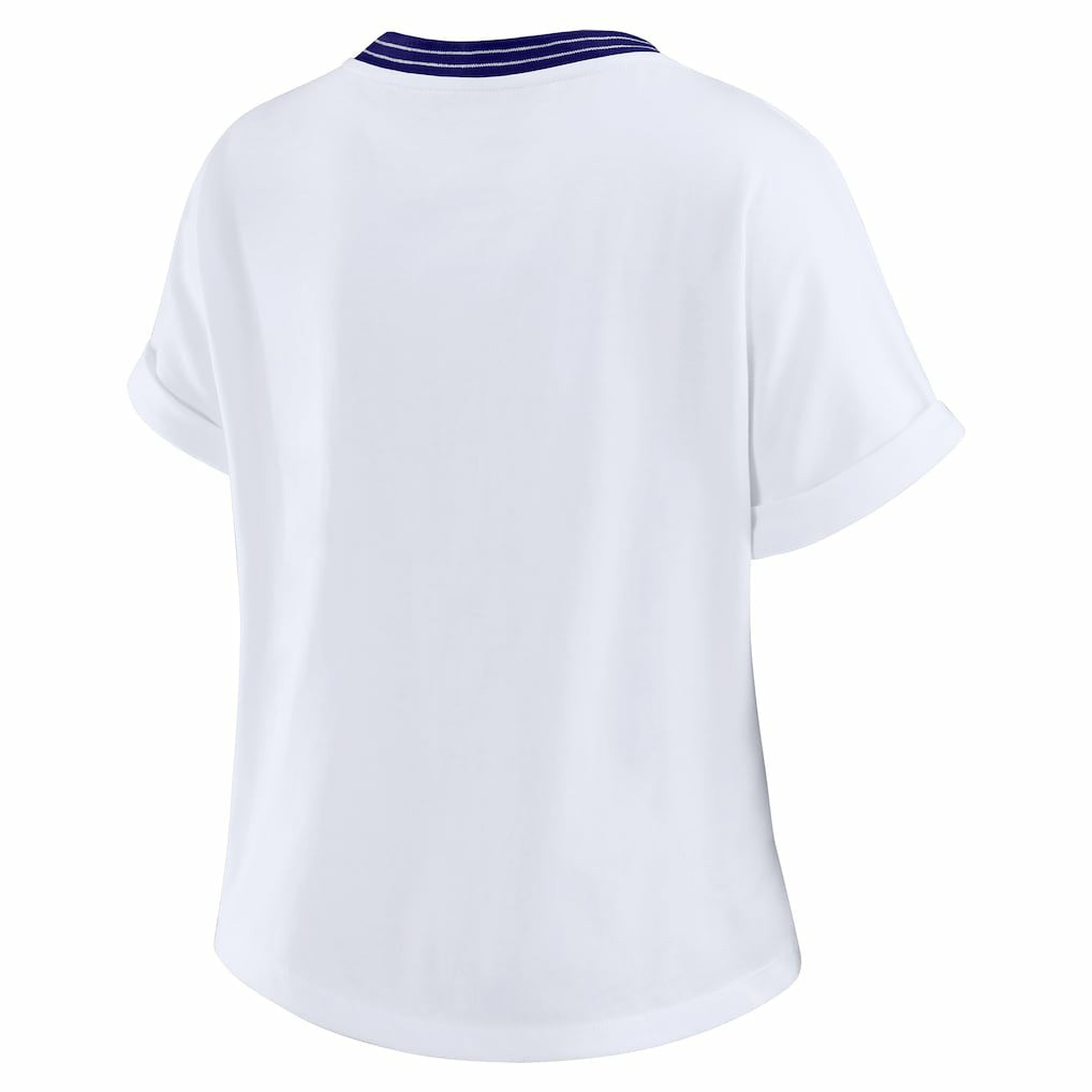 WEAR by Erin Andrews Women's Cropped Center Stripe Dolman T-Shirt - Baltimore Ravens T-shirts