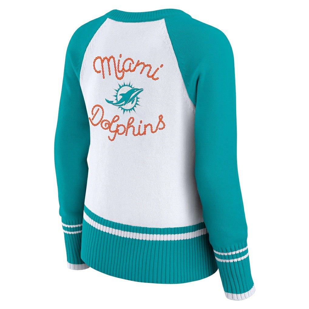 WEAR by Erin Andrews Women's Colorblock Raglan Sweater - Miami Dolphins
