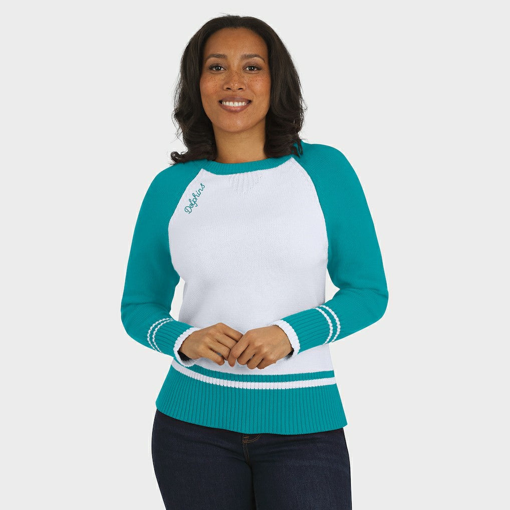 WEAR by Erin Andrews Women's Colorblock Raglan Sweater - Miami Dolphins