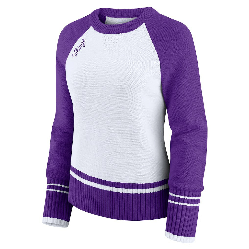 WEAR by Erin Andrews Women's Colorblock Raglan Sweater - Minnesota Vikings