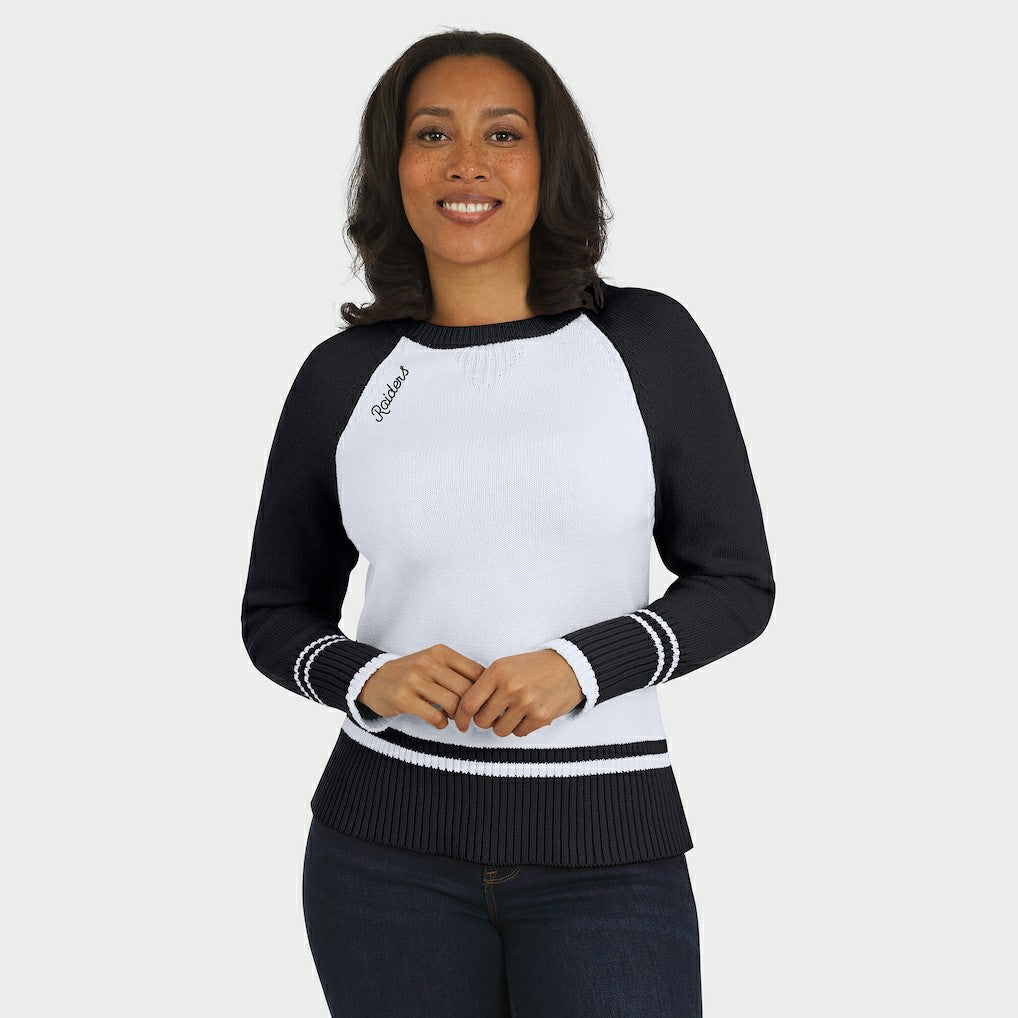 WEAR by Erin Andrews Women's Colorblock Raglan Sweater - Las Vegas Raiders