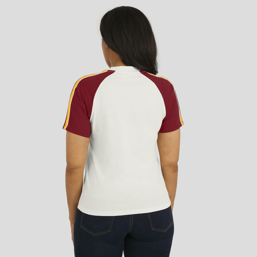 WEAR by Erin Andrews Women's Sleeve Stripe Distressed Raglan T-Shirt - Washington Commanders T-shirts
