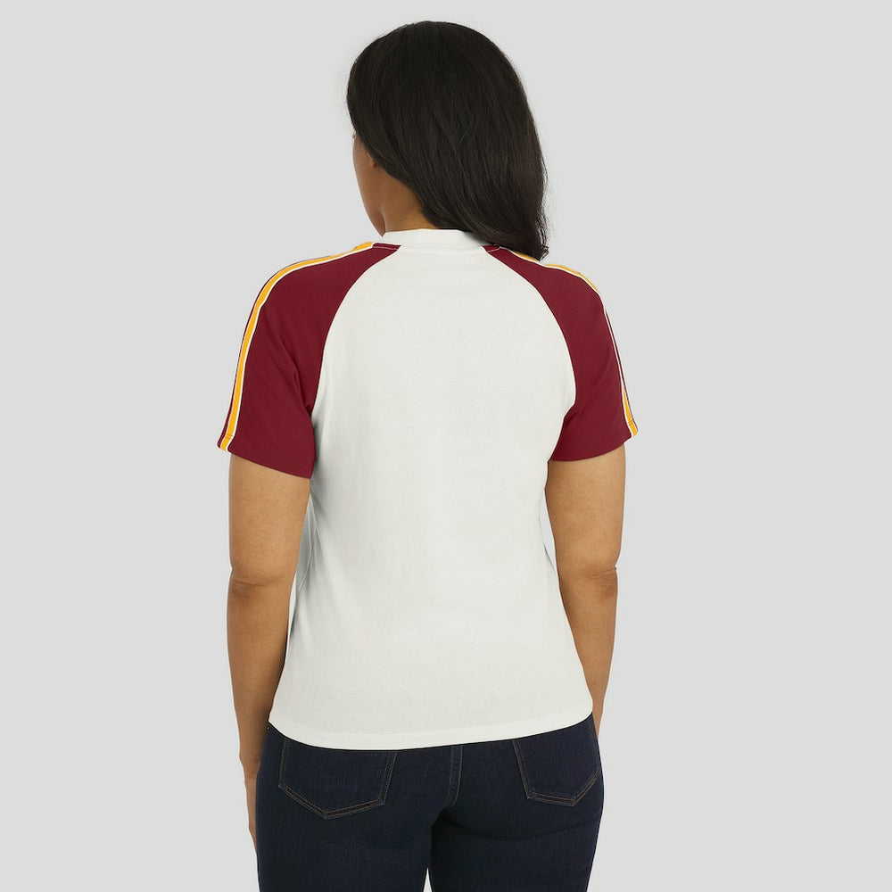 WEAR by Erin Andrews Women's Sleeve Stripe Distressed Raglan T-Shirt - Washington Commanders T-shirts