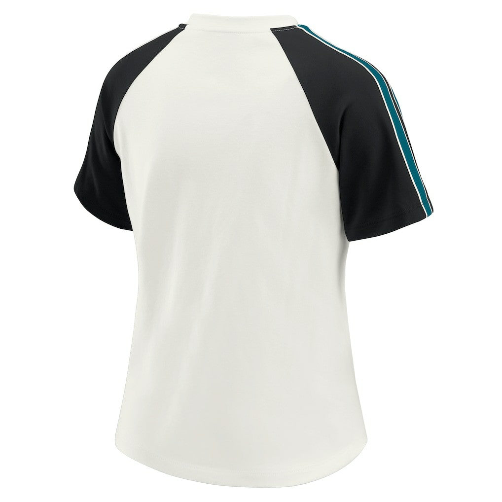 WEAR by Erin Andrews Women's Sleeve Stripe Distressed Raglan T-Shirt - Jacksonville Jaguars T-shirts