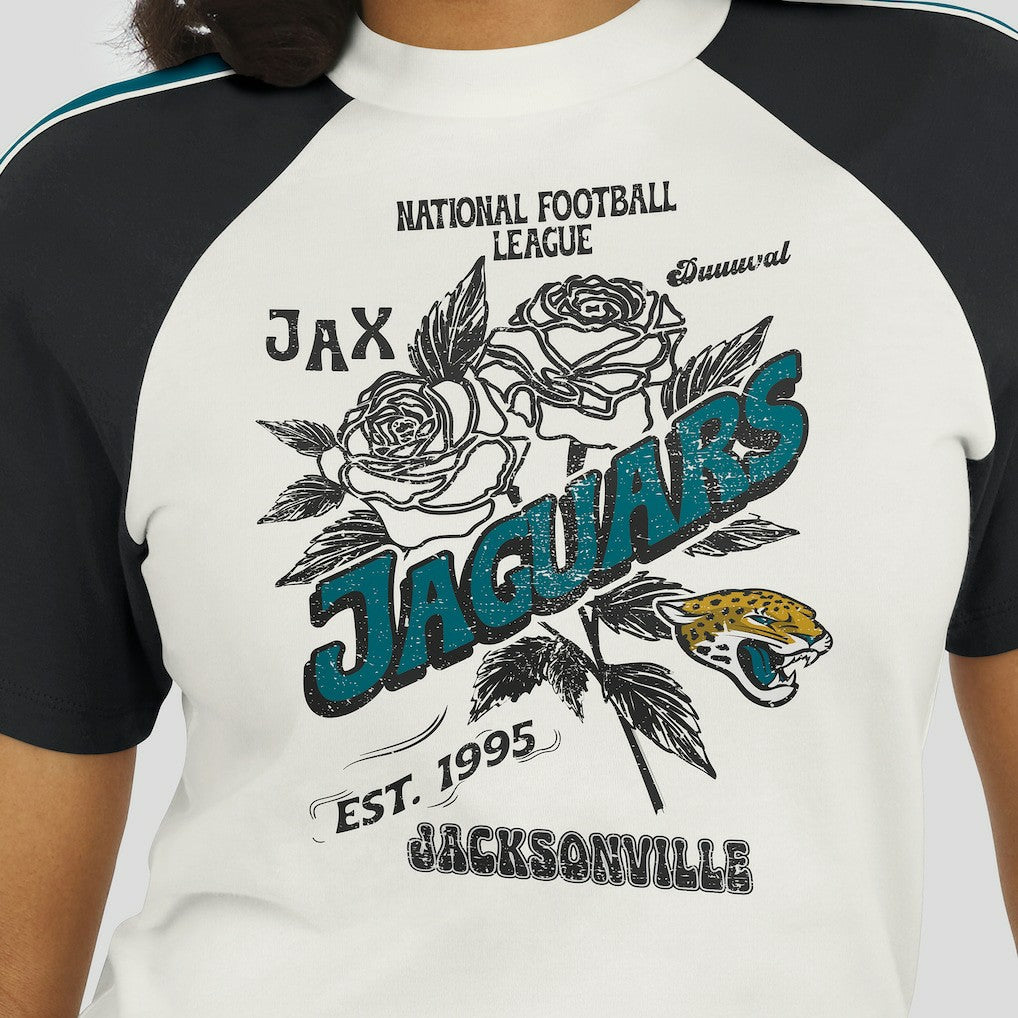 WEAR by Erin Andrews Women's Sleeve Stripe Distressed Raglan T-Shirt - Jacksonville Jaguars T-shirts
