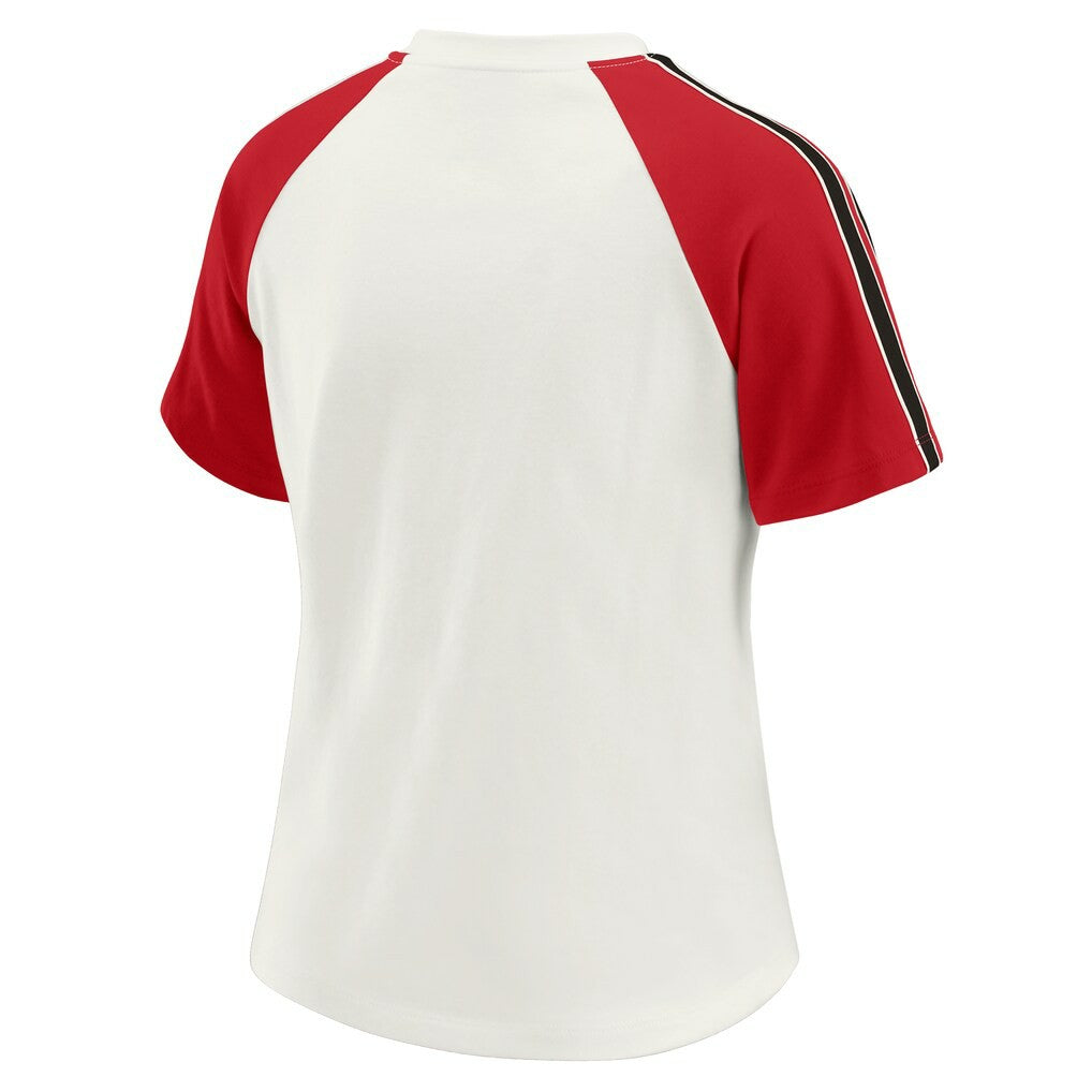 WEAR by Erin Andrews Women's Sleeve Stripe Distressed Raglan T-Shirt - Atlanta Falcons T-shirts
