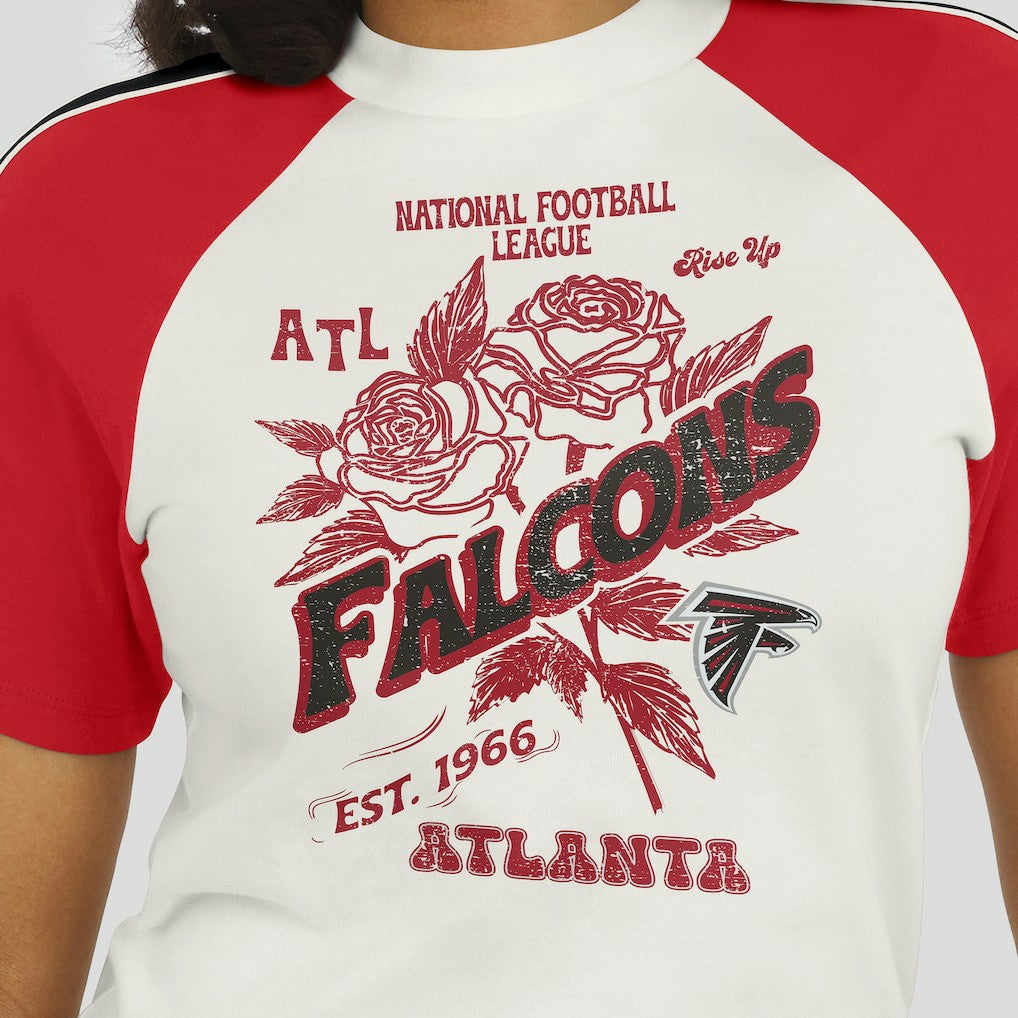 WEAR by Erin Andrews Women's Sleeve Stripe Distressed Raglan T-Shirt - Atlanta Falcons T-shirts