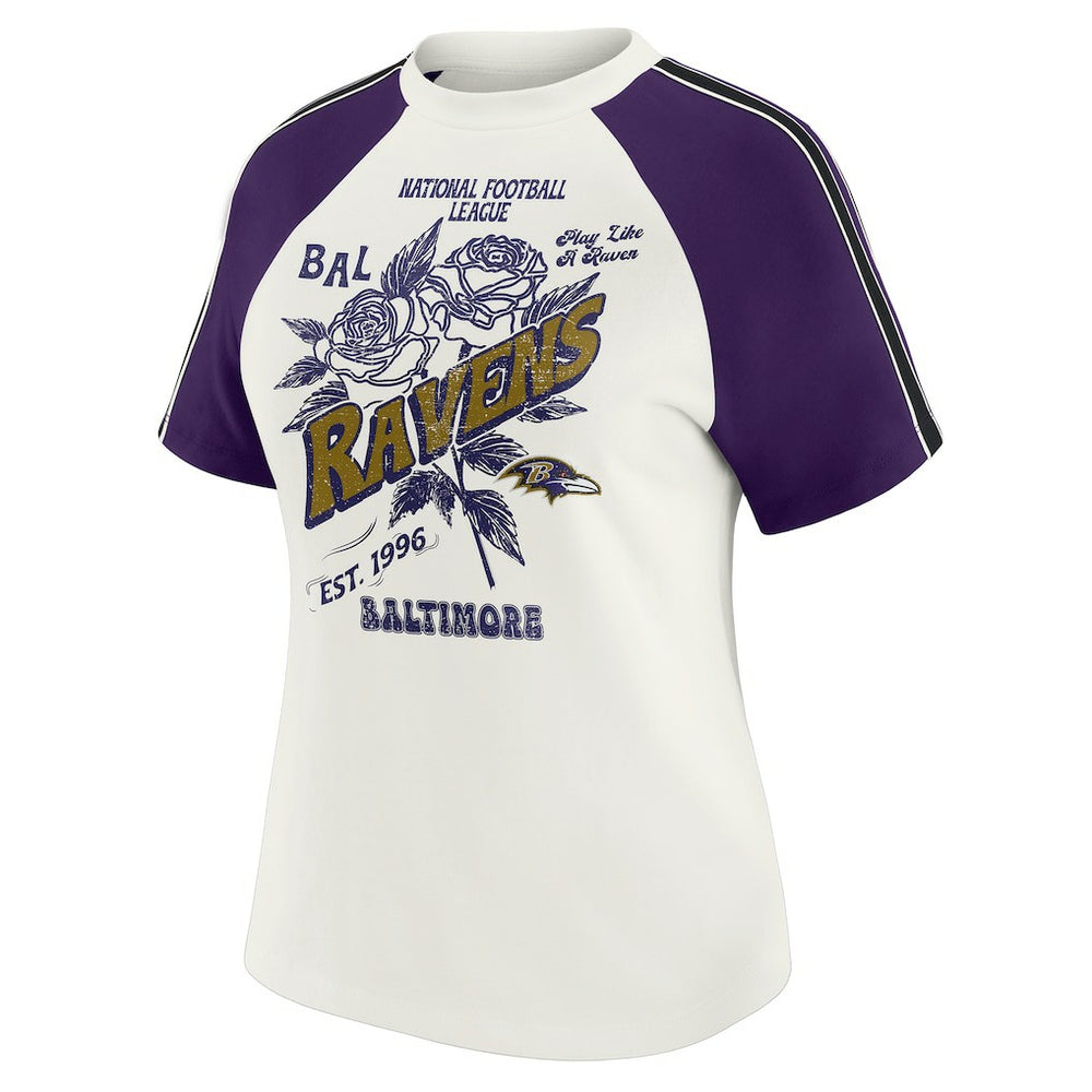 WEAR by Erin Andrews Women's Sleeve Stripe Distressed Raglan T-Shirt - Baltimore Ravens T-shirts