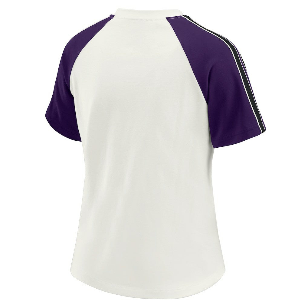 WEAR by Erin Andrews Women's Sleeve Stripe Distressed Raglan T-Shirt - Baltimore Ravens T-shirts