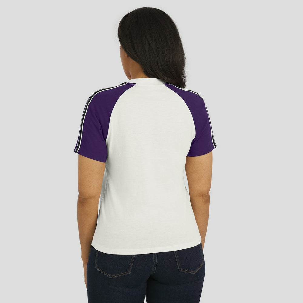 WEAR by Erin Andrews Women's Sleeve Stripe Distressed Raglan T-Shirt - Baltimore Ravens T-shirts