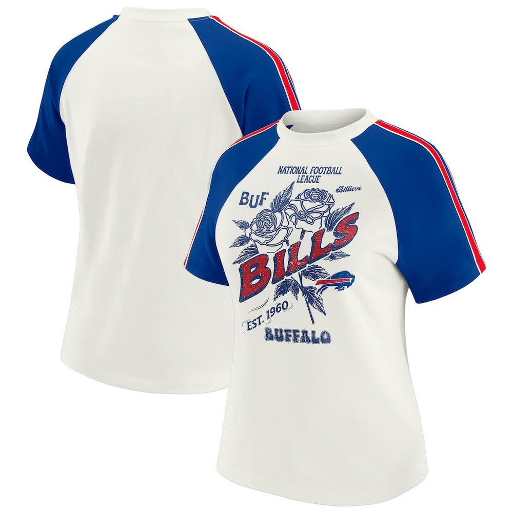 WEAR by Erin Andrews Women's Sleeve Stripe Distressed Raglan T-Shirt - Buffalo Bills T-shirts