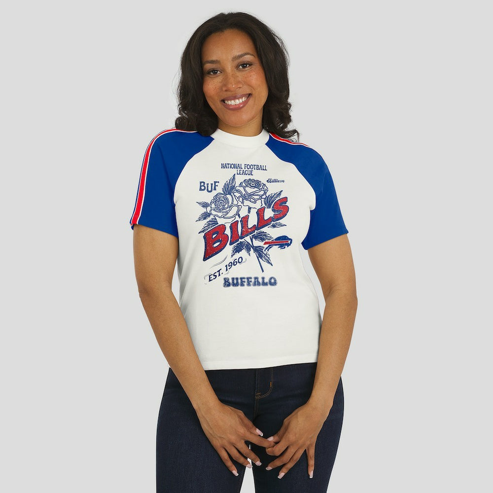 WEAR by Erin Andrews Women's Sleeve Stripe Distressed Raglan T-Shirt - Buffalo Bills T-shirts