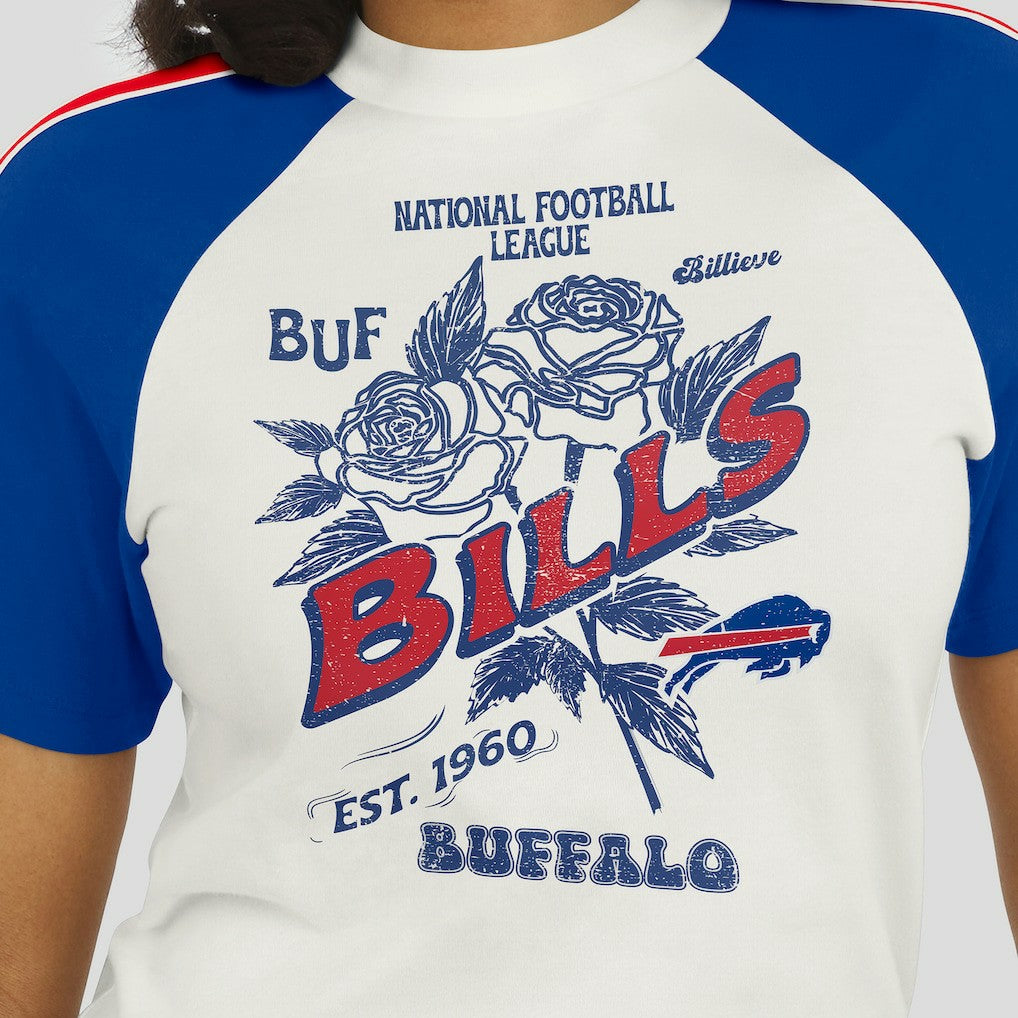 WEAR by Erin Andrews Women's Sleeve Stripe Distressed Raglan T-Shirt - Buffalo Bills T-shirts