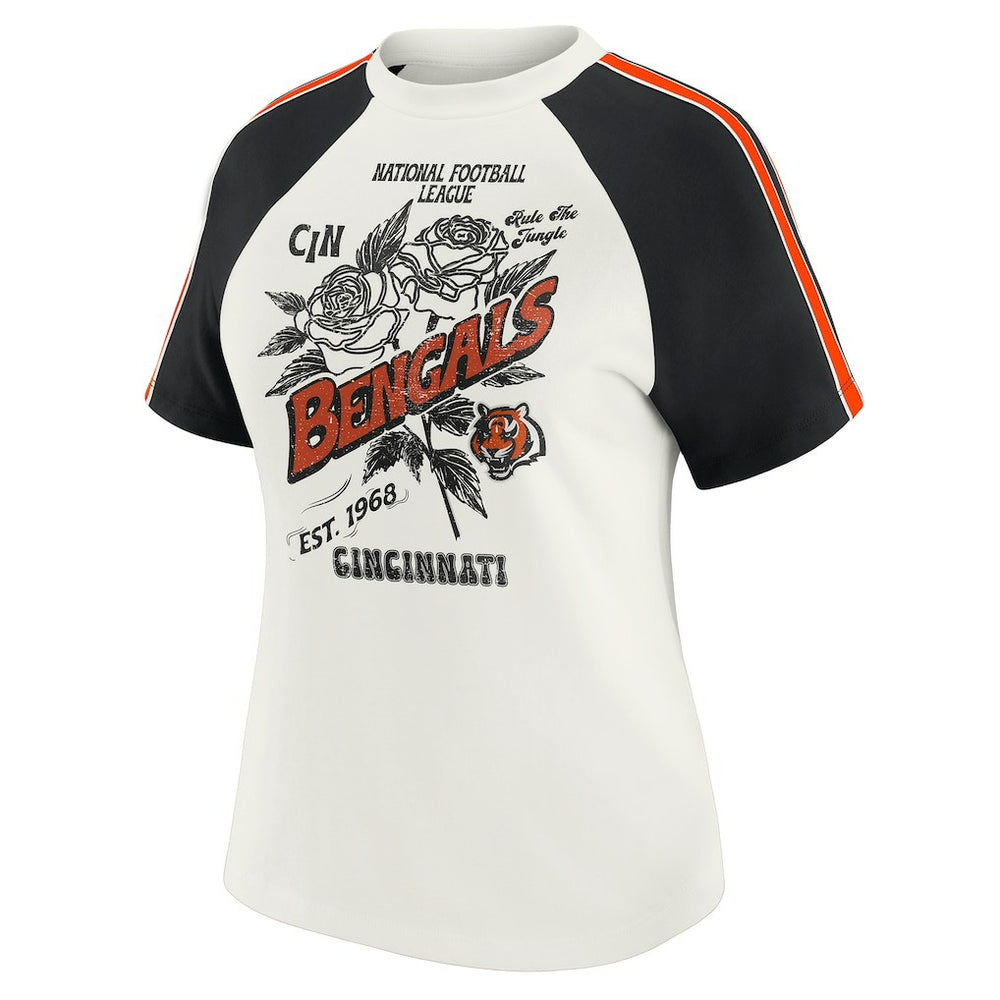 WEAR by Erin Andrews Women's Sleeve Stripe Distressed Raglan T-Shirt - Cincinnati Bengals T-shirts