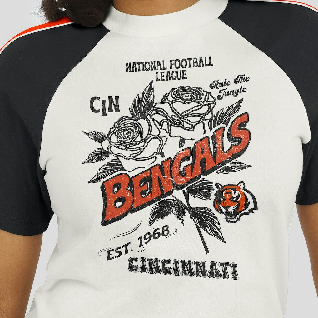 WEAR by Erin Andrews Women's Sleeve Stripe Distressed Raglan T-Shirt - Cincinnati Bengals T-shirts