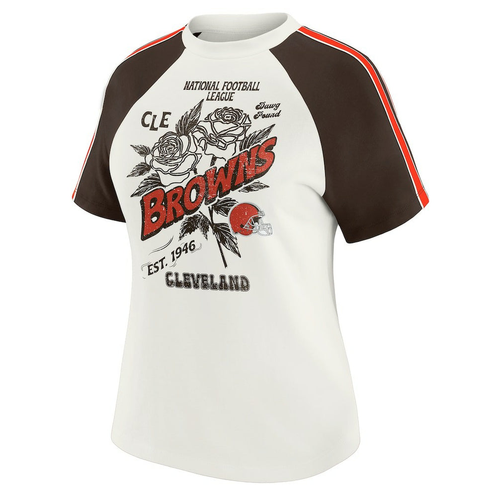 WEAR by Erin Andrews Women's Sleeve Stripe Distressed Raglan T-Shirt - Cleveland Browns T-shirts