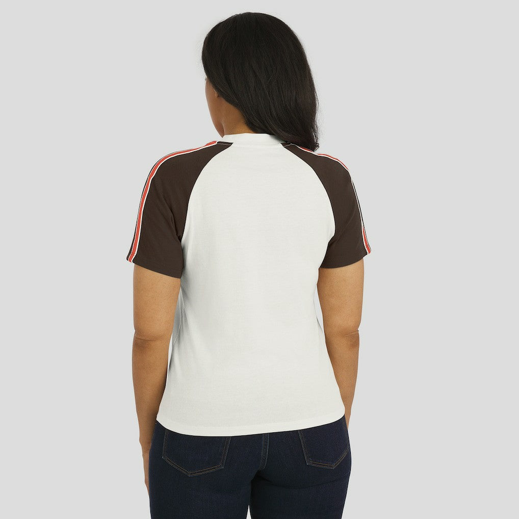 WEAR by Erin Andrews Women's Sleeve Stripe Distressed Raglan T-Shirt - Cleveland Browns T-shirts
