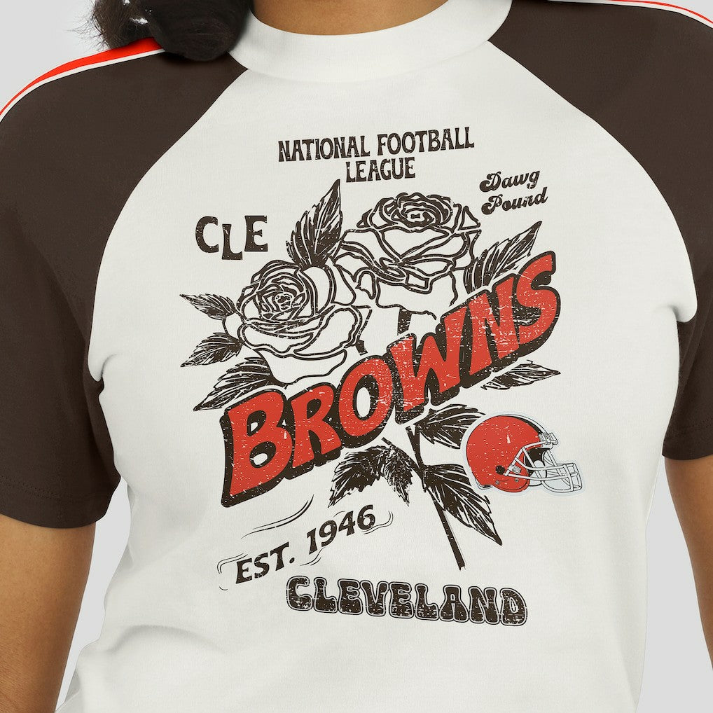WEAR by Erin Andrews Women's Sleeve Stripe Distressed Raglan T-Shirt - Cleveland Browns T-shirts
