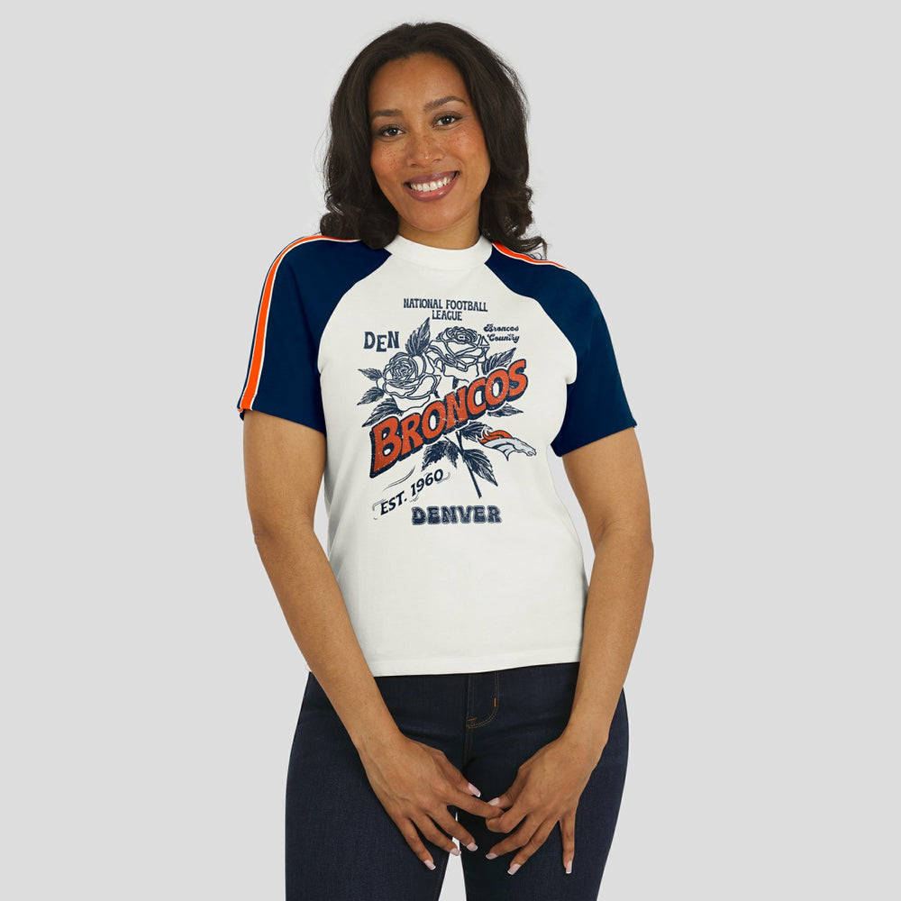 WEAR by Erin Andrews Women's Sleeve Stripe Distressed Raglan T-Shirt - Denver Broncos T-shirts