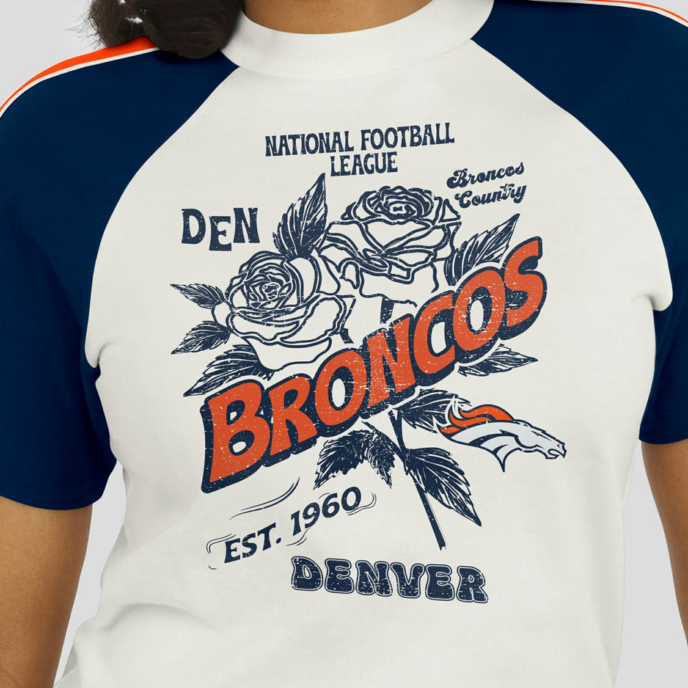 WEAR by Erin Andrews Women's Sleeve Stripe Distressed Raglan T-Shirt - Denver Broncos T-shirts