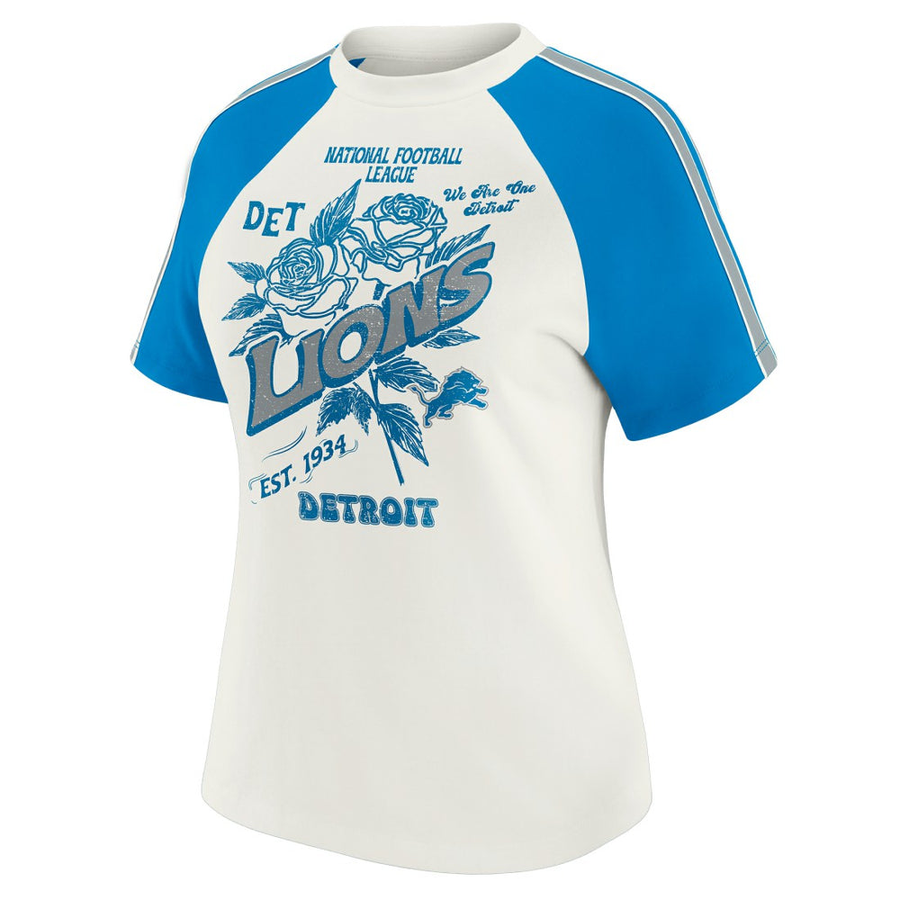 WEAR by Erin Andrews Women's Sleeve Stripe Distressed Raglan T-Shirt - Detroit Lions T-shirts