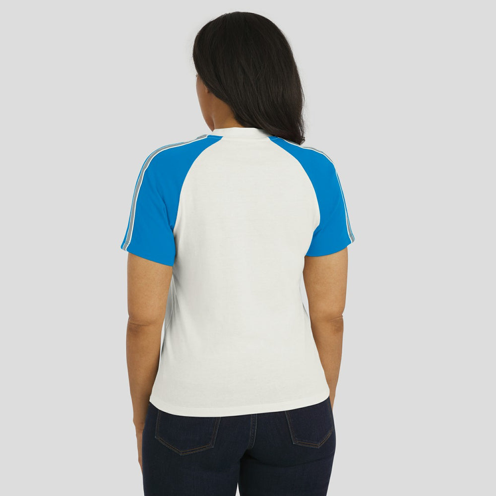 WEAR by Erin Andrews Women's Sleeve Stripe Distressed Raglan T-Shirt - Detroit Lions T-shirts