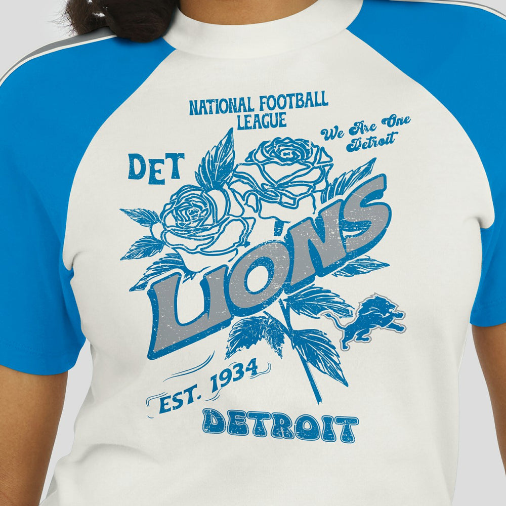 WEAR by Erin Andrews Women's Sleeve Stripe Distressed Raglan T-Shirt - Detroit Lions T-shirts