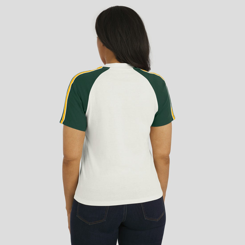 WEAR by Erin Andrews Women's Sleeve Stripe Distressed Raglan T-Shirt - Green Bay Packers T-shirts