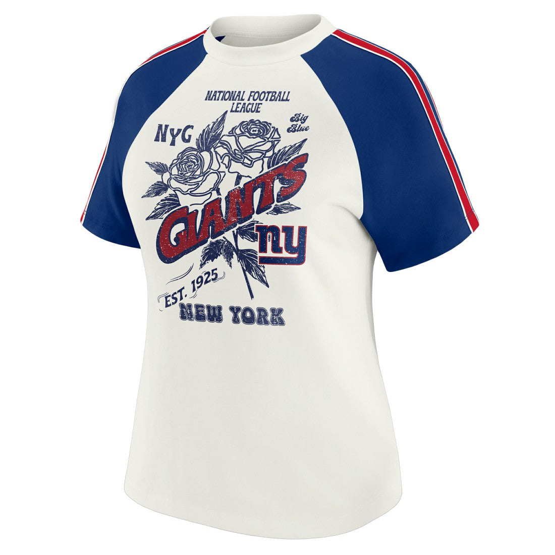 WEAR by Erin Andrews Women's Sleeve Stripe Distressed Raglan T-Shirt - New York Giants T-shirts