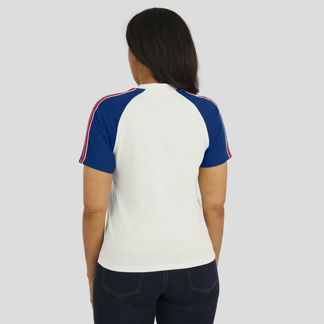WEAR by Erin Andrews Women's Sleeve Stripe Distressed Raglan T-Shirt - New York Giants T-shirts