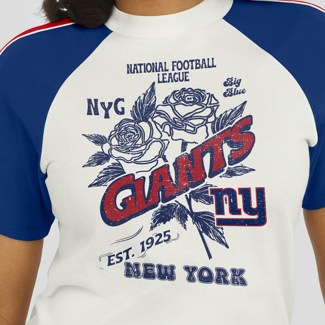 WEAR by Erin Andrews Women's Sleeve Stripe Distressed Raglan T-Shirt - New York Giants T-shirts