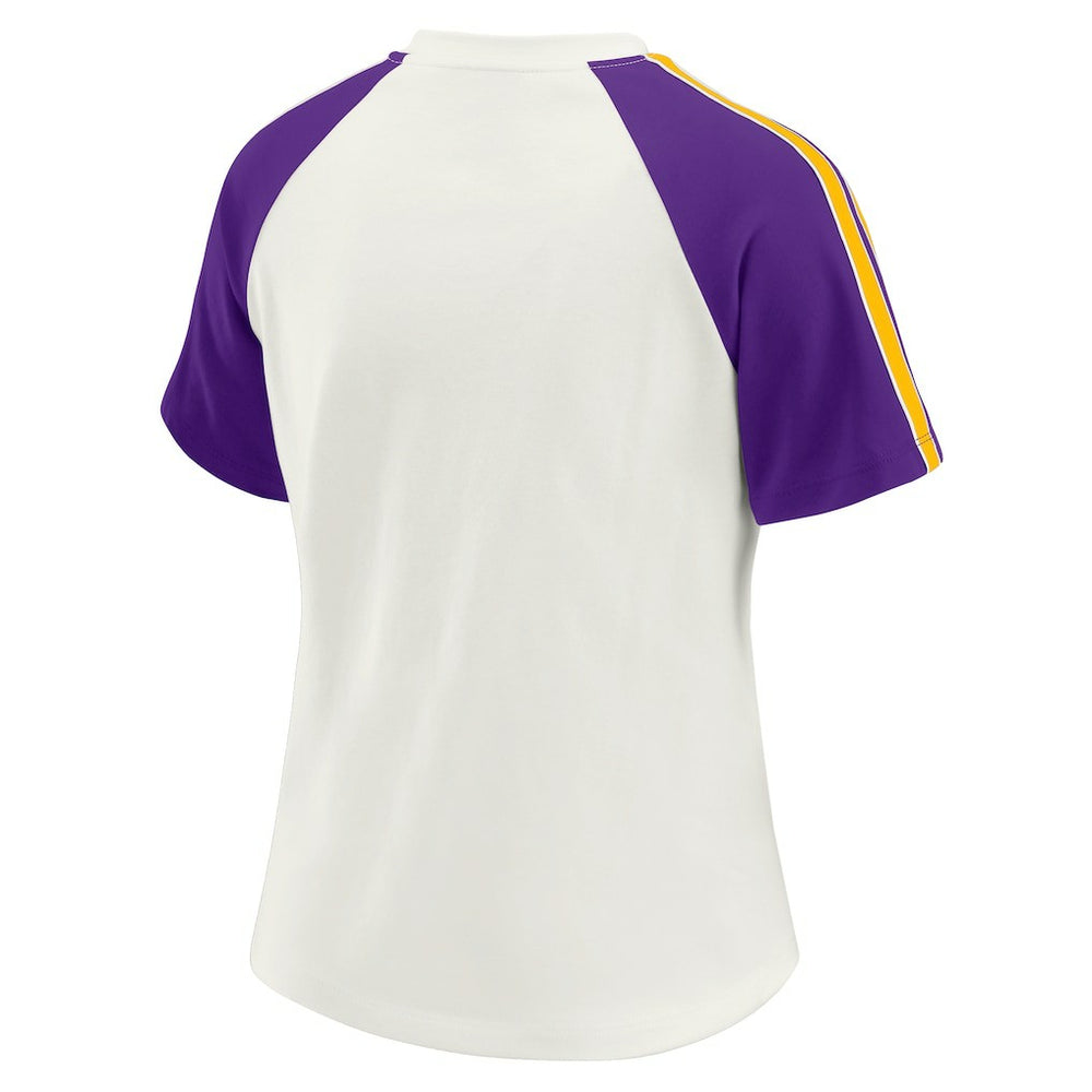 WEAR by Erin Andrews Women's Sleeve Stripe Distressed Raglan T-Shirt - Minnesota Vikings T-shirts