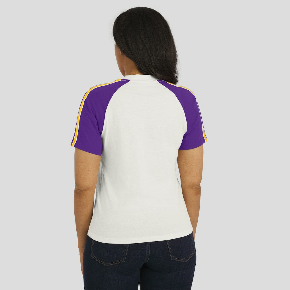 WEAR by Erin Andrews Women's Sleeve Stripe Distressed Raglan T-Shirt - Minnesota Vikings T-shirts