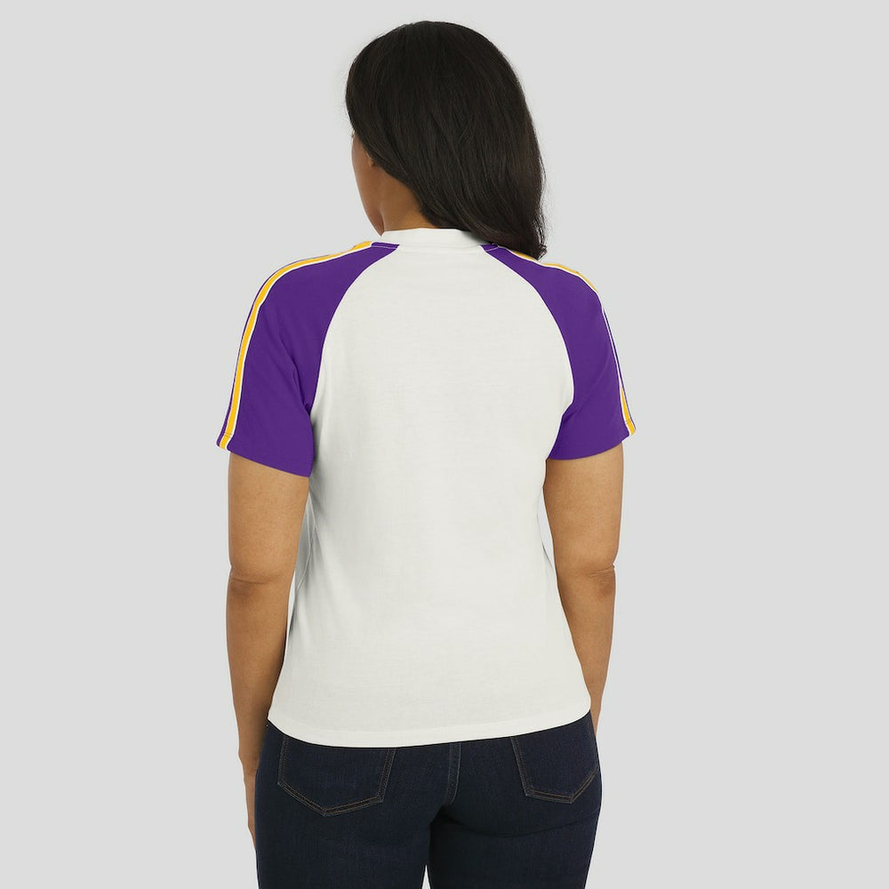 WEAR by Erin Andrews Women's Sleeve Stripe Distressed Raglan T-Shirt - Minnesota Vikings T-shirts