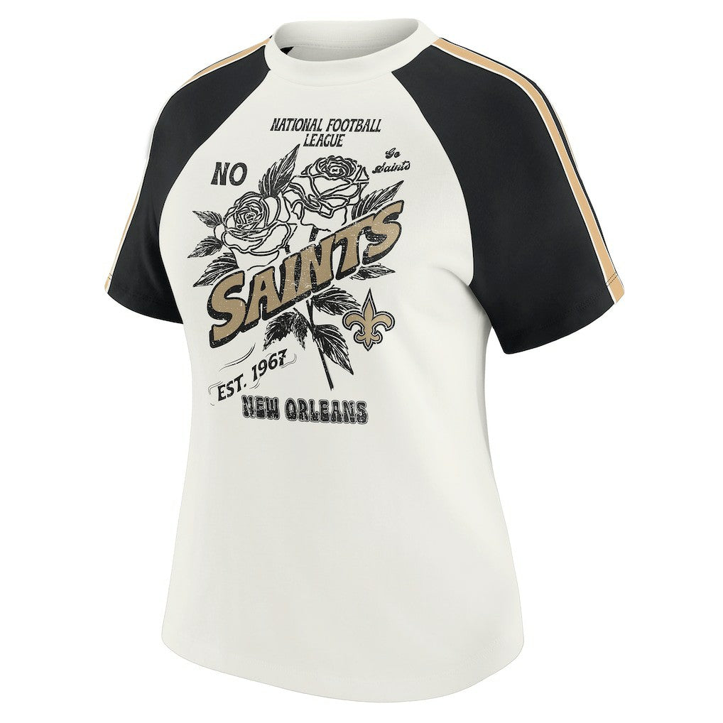 WEAR by Erin Andrews Women's Sleeve Stripe Distressed Raglan T-Shirt - New Orleans Saints T-shirts