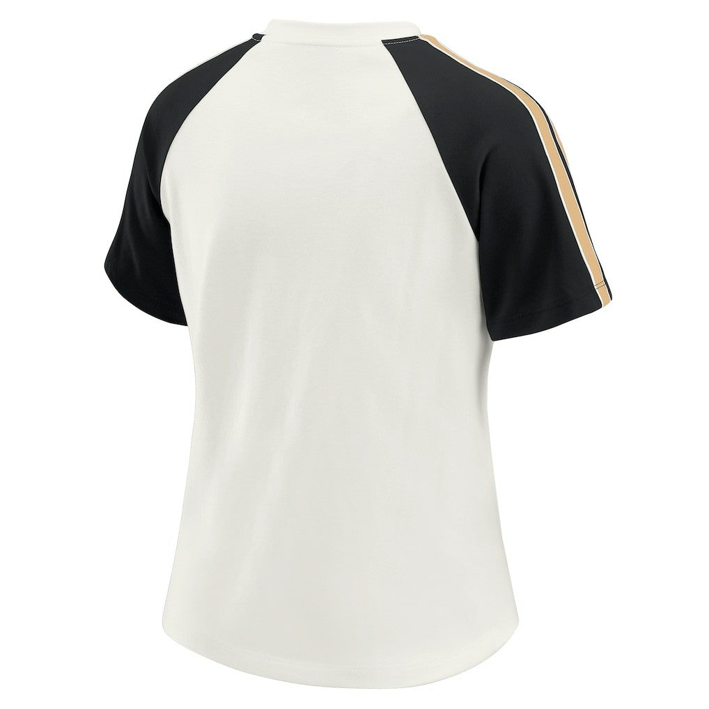 WEAR by Erin Andrews Women's Sleeve Stripe Distressed Raglan T-Shirt - New Orleans Saints T-shirts